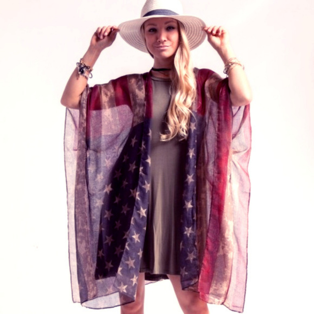 New American Flag Kimono | Color: Blue/Red/White - Picture 2 of 4